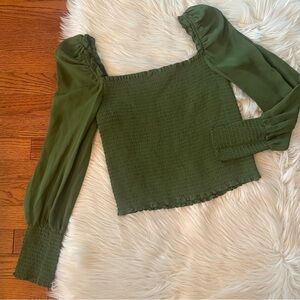 Reformation Green Smocked Blouse